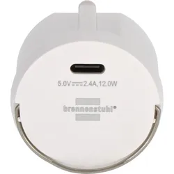 Brennenstuhl USB-C Steckdosenadapter, USB-C Ladebuchse 2,4 A, max. 12,0 W, weiß