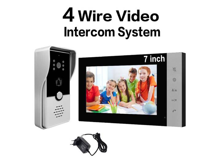 Interphone vidéo filaire 4 fils 7 pouces avec déverrouillage, surveillance et interphone bidirectionnel pour villa, maison, bureau, appartement