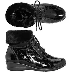VITAFORM Damen-Stiefelette Leder/Stretch Struktur-Lack Lammfellkrempe