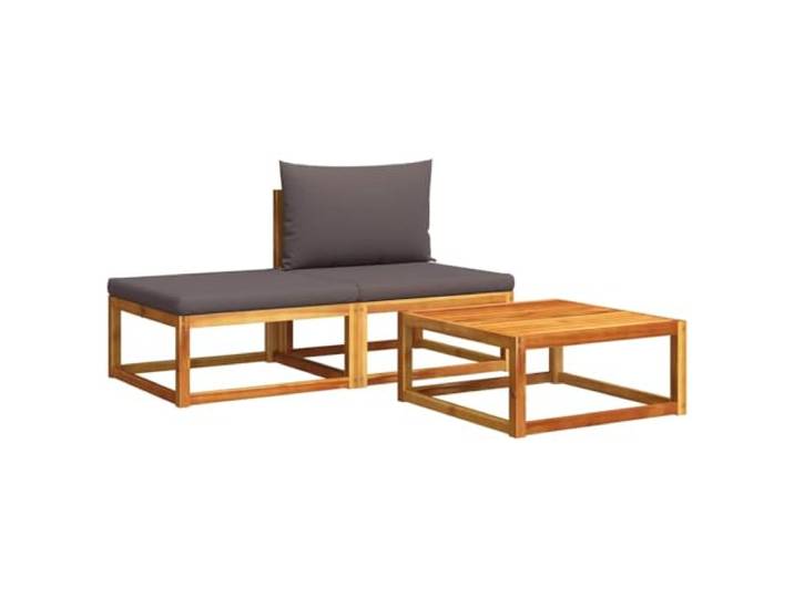 3-teiliger Gartenreise-Set aus Akazienholz und Kissen Sofa mit geflochtener Rückenlehne, Akazie Massivholz, modulare Bauweise, leichte Reinigung