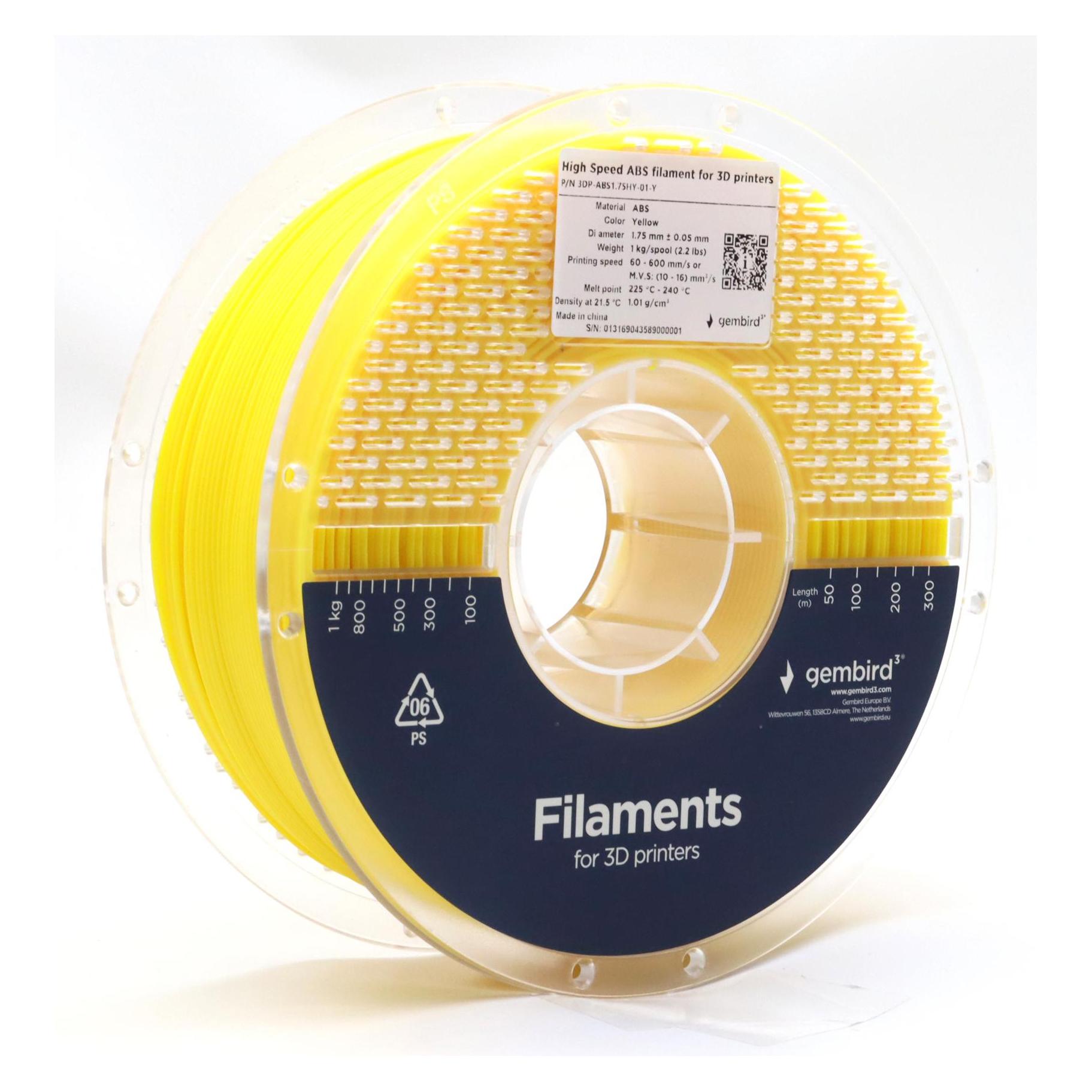 Gembird 3DP-ABS1.75HY-01-Y (ABS, 1000 g, 1.75 mm) (3DP-ABS1.75HY-01-Y)