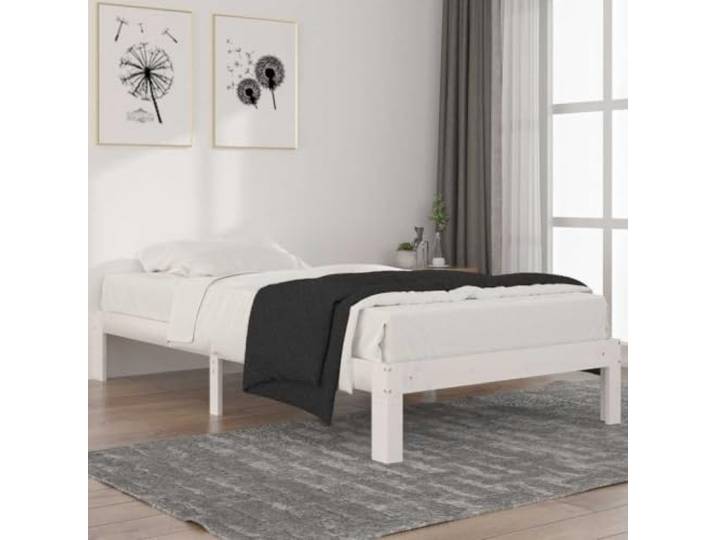 RJPLMFV Bettgestell aus massivem Kiefernholz, Weiß, 100 x 200 cm Ohne Matratze, Lattenrost inklusive, natürliche Robustheit, ideal für kleine Räume