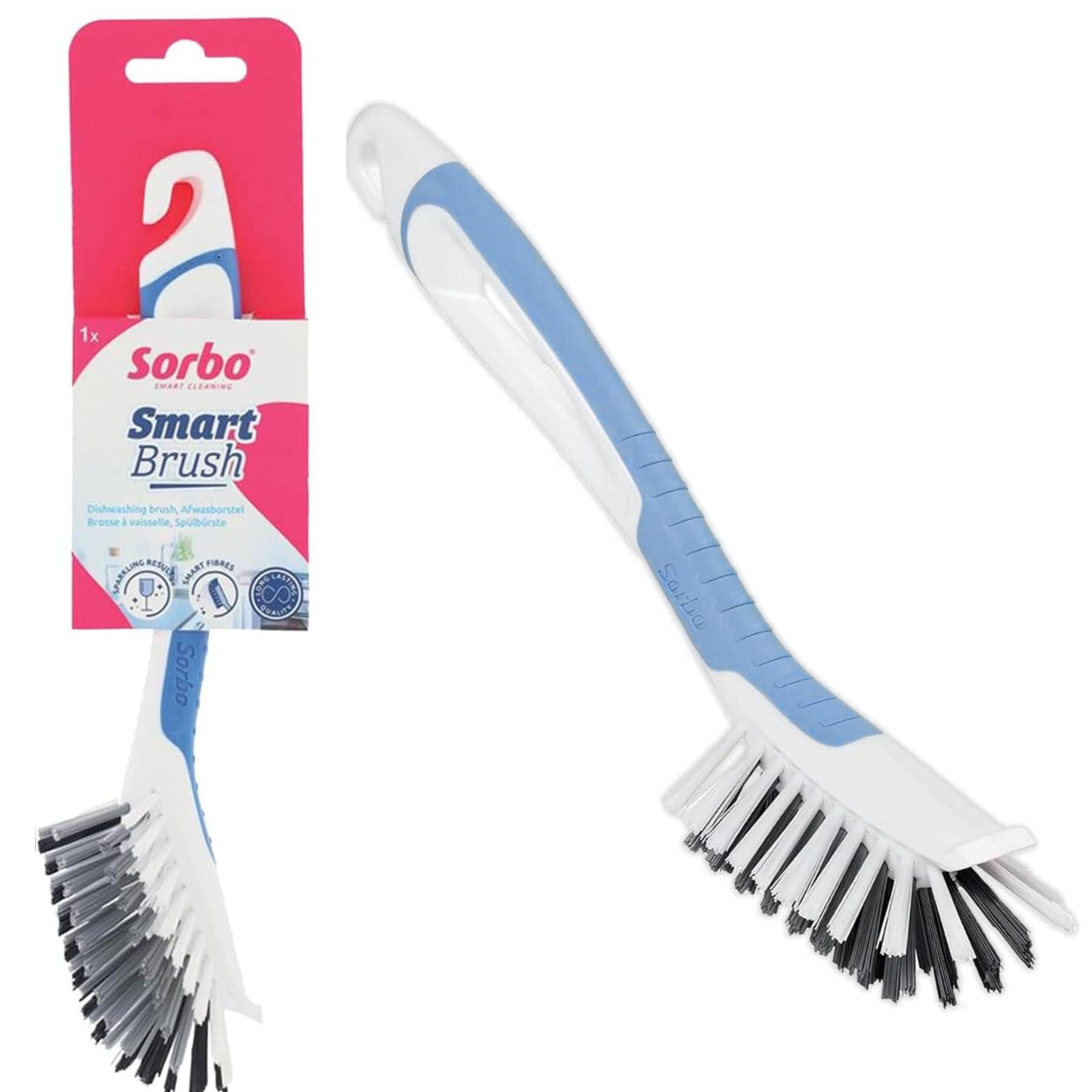 Sörbo Smart Brush blauwe afwasborstel met schraper van kunststof en rubber