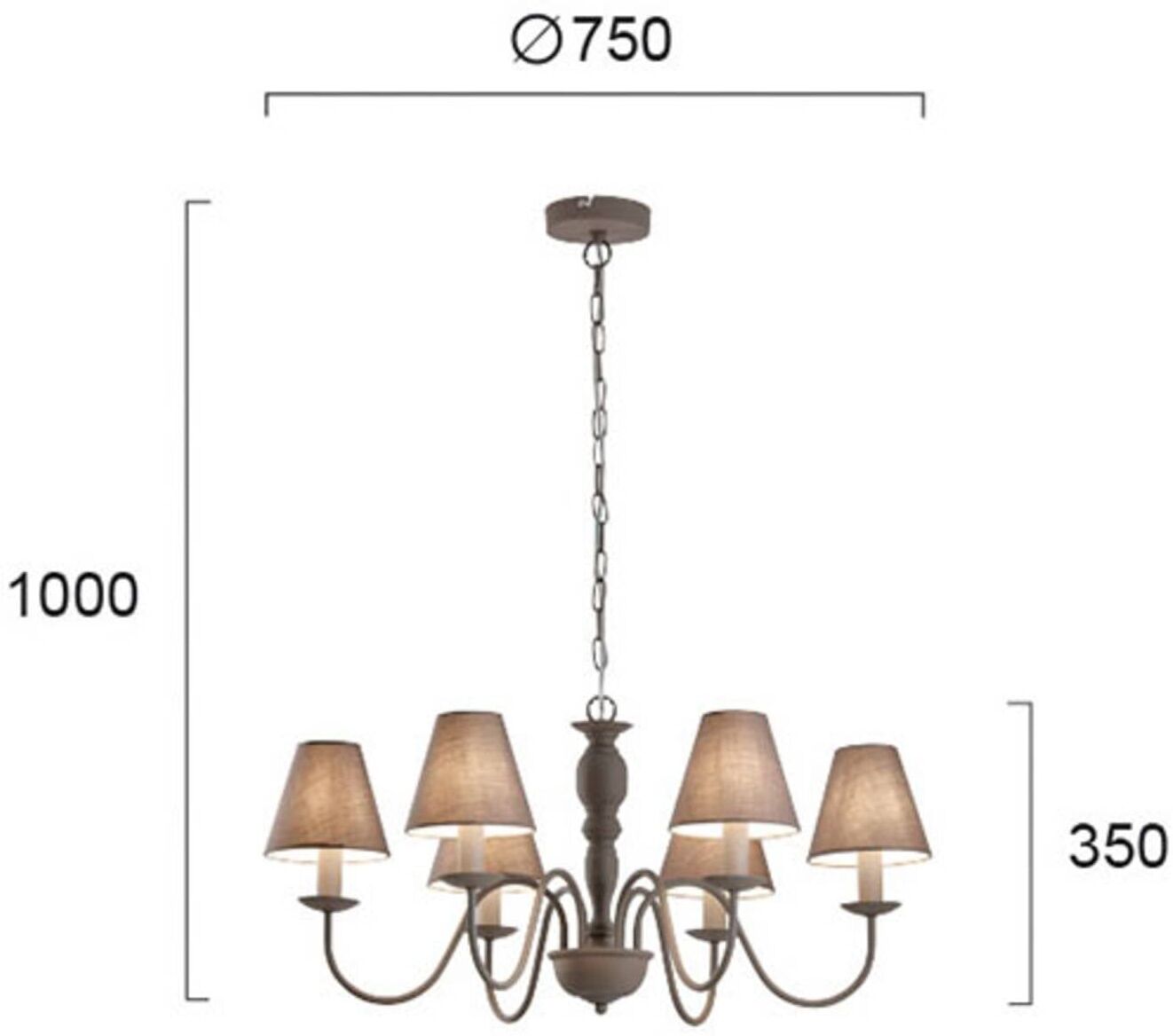 Viokef Chandelier Fatima, dimmable, Alu / grey / zinc, Living / Dining Room, metal, Country House / Rustic, Ceiling Light