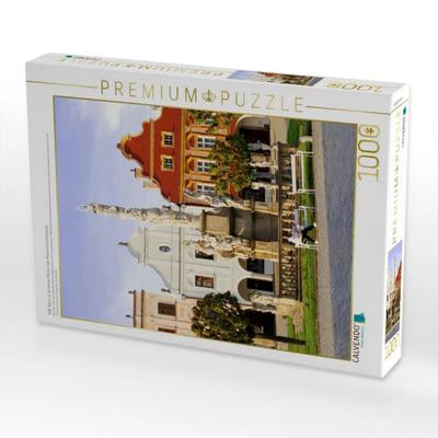 CALVENDO Puzzle Telc, Teltsch, in Tschechien, Marien- oder Pestsäule am Marktplatz | 1000 Teile Lege-Größe 64x48cm Foto-Puzzle für glückliche Stunden