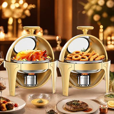 Garvee 2-Pack 6.3 QT Gold Round Chafing Dish, Roll Top Buffet Food Warmer - 2 pcs