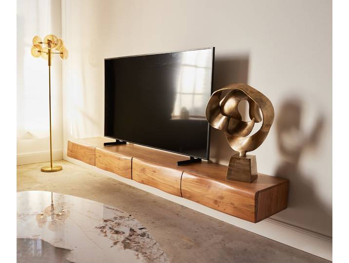 Meuble TV New Live Edge 240 cm acacia naturel 4 tiroirs flottants