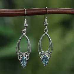 Drachensilber Blauer Topas Ohrringe in keltischen Knoten gefasst 925 Silber Ohrhänger - Silber;Blau