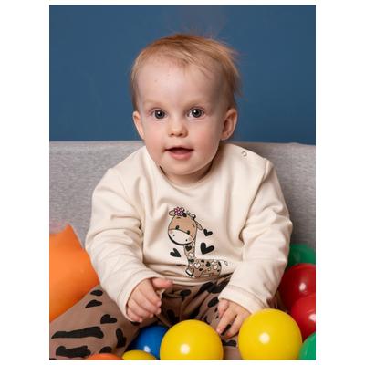 Sweatshirt TRIGEMA "TRIGEMA Baby Sweatshirt mit süßem Giraffen Printmotiv", Mädchen, Gr. 80, beige (natur), Sweatware, 50% Baumwolle, 50% Polyester, Basic, Rundhals, Sweatshirts Sweatshirt