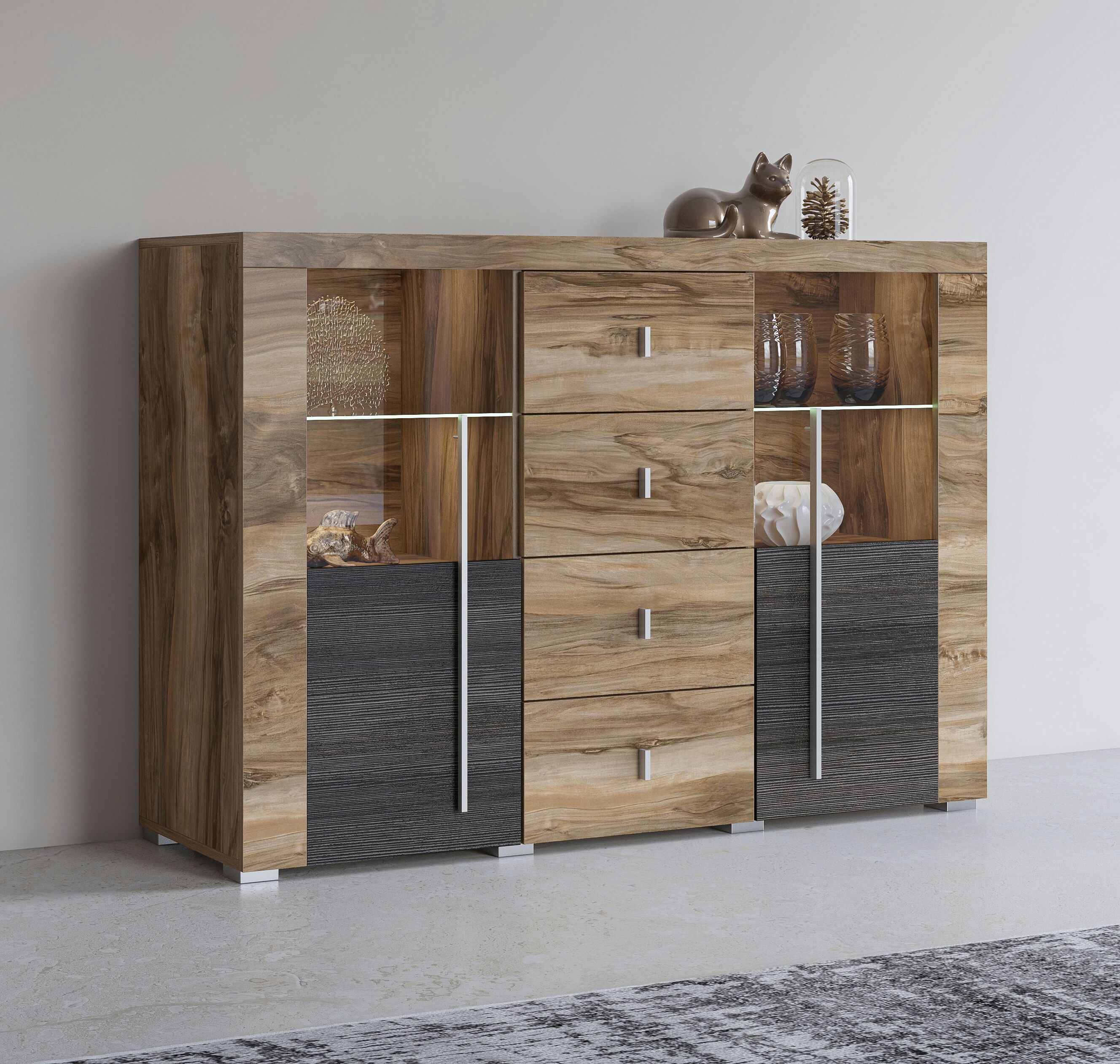 Sideboard OTTO HOME "Roger", braun (satin nussbfarben, schwarzwood wengefarben), B:132cm H:92cm, Sideboards, Sideboard, Breite 132 cm