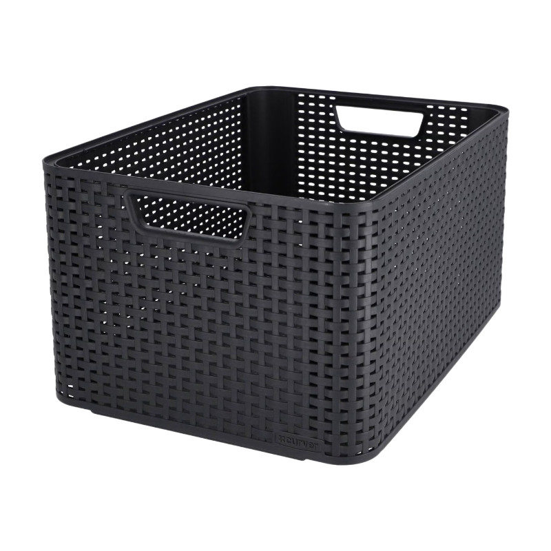 Curver Style opbergmand L - 30 L - antraciet - open weave kunststof mand met handvatten