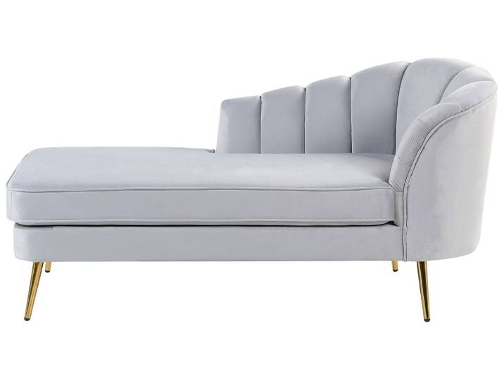 Chaise longue côté droit velours gris clair
