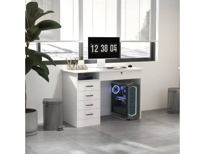 Organisation optimale bureau moderne avec rangement sécurisé à clé 110 x 50 cm pour chambre et espace d'étude blanc