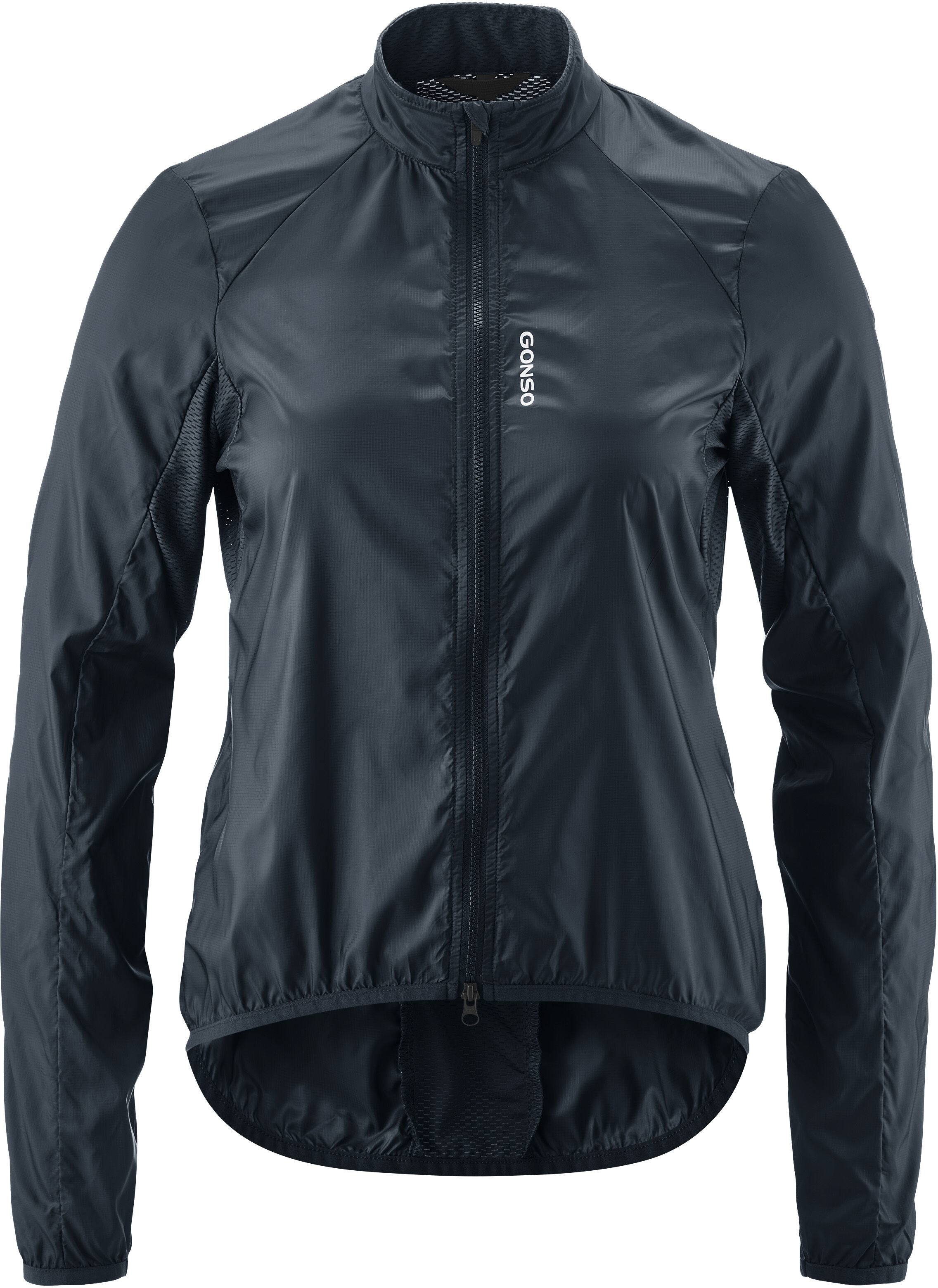 Fahrradjacke GONSO "Road Jacket Wind W", Damen, Gr. 34, blau (nachtblau), 100% Polyester, Rundhals, Jacken Fahrradjacke, Damen Radjacke, atmungsaktive Rennrad-Windjacke, Funktionsjacke nachtblau 34