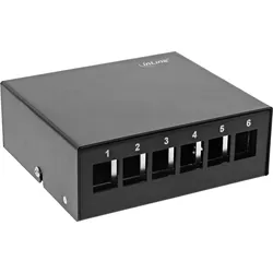INLINE Patchfeld-Dose Aufputz für 6x Keystone RJ45, Metall, schwarz RAL9005
