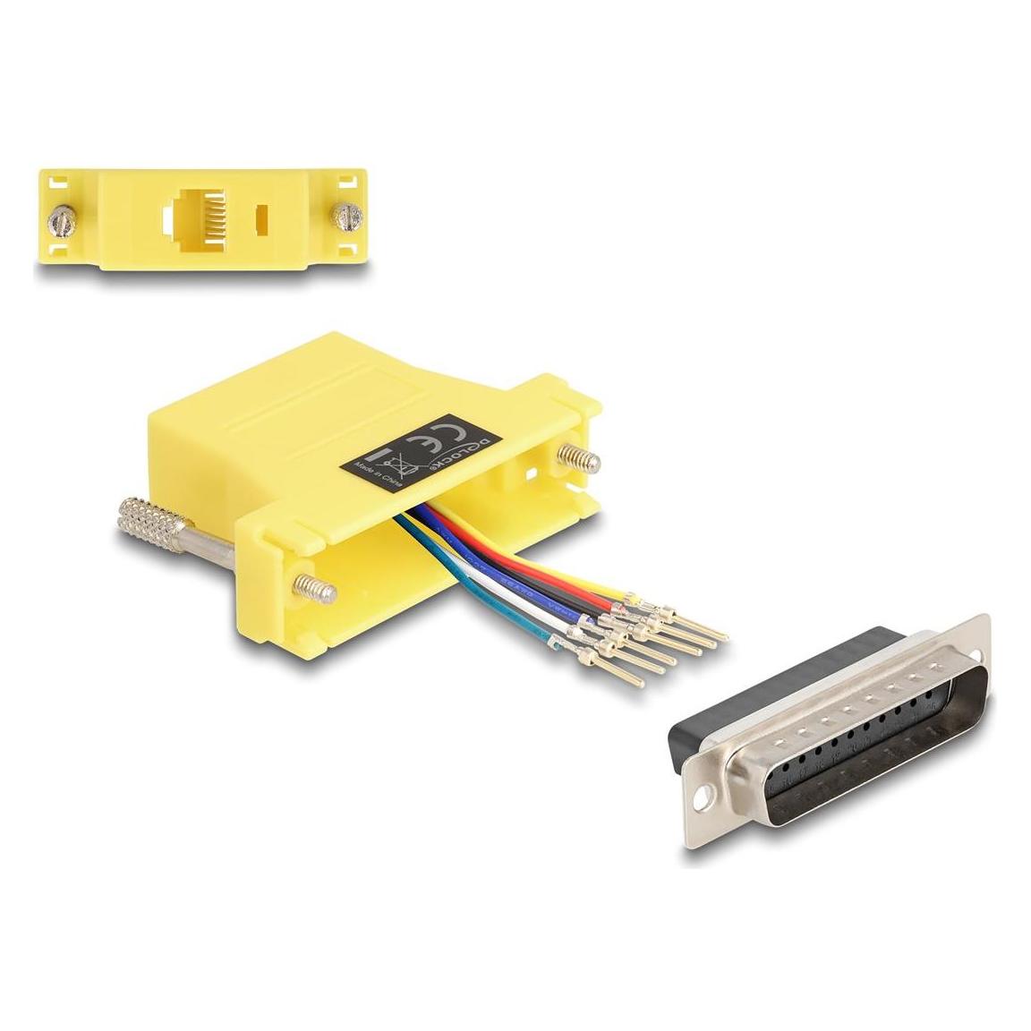 Delock 67096 - D-Sub 25 Pin Stecker zu RJ12 Buchse Montagesatz gelb (0.06 m) (67096)