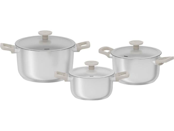 Topf-Set BERGHOFF LEO Bolt Oyster 6-tlg. 24 cm , silber (grau), B:66cm H:28cm Ø:24cm, Töpfe, Topf-Set