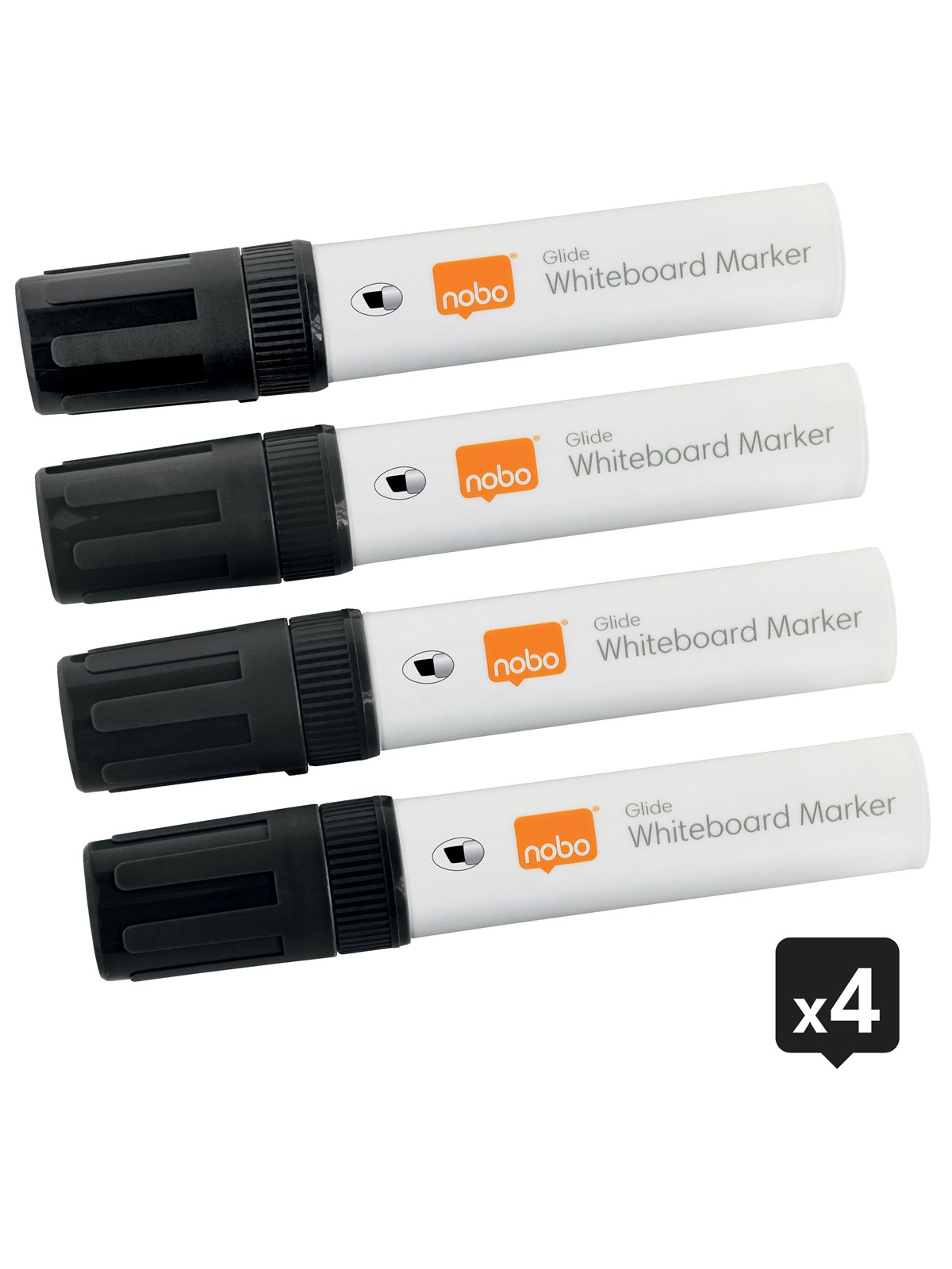 Nobo Glide Boardmarker, trocken abwischbar, große Keilspitze, 4 Stück Schwarz