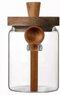 Useful Little Things Glass Storage Jar With Bamboo Lid And Spoon For Coffee Beans, Grains, Spices & Dry Food medium