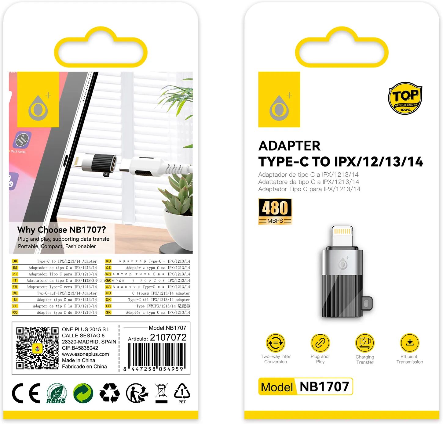 Jc Nb1707 Negro / Adaptador Usb Tipo-C A Iphone 5-14