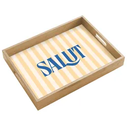 TABLETT Salut - Zitat - Streifen - Gelb - Blau - Weiß Tray 40x30 cm