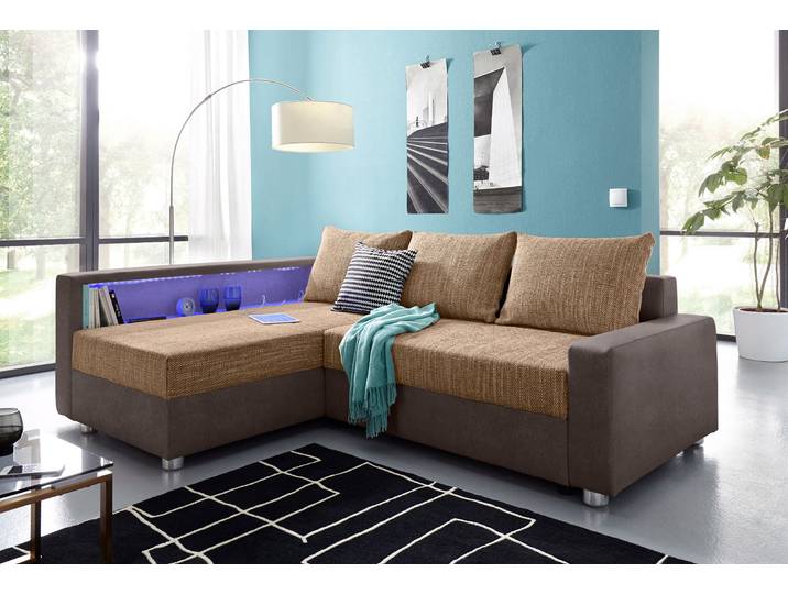 COLLECTION AB Relax L-Form, B: 223 cm Schlaffunktion, Bettkasten, Regal & 1 Zierkissen, optional Licht