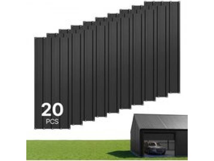 VEVOR Plaques de Toit Métalliques 1080x426 mm, Lot de 20, Tôles de Toiture Trapézoïdales en Acier Galvanisé, pour Abri de Jardin, Abri Voiture, Poulailler, Étable et Auvent, avec Vis et Gants, Noir