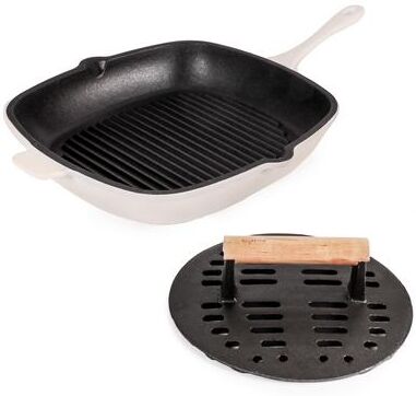 "BergHOFF Neo 2pc Cast Iron 11"" Grill Pan with Slotted Steak Press, Meringue"