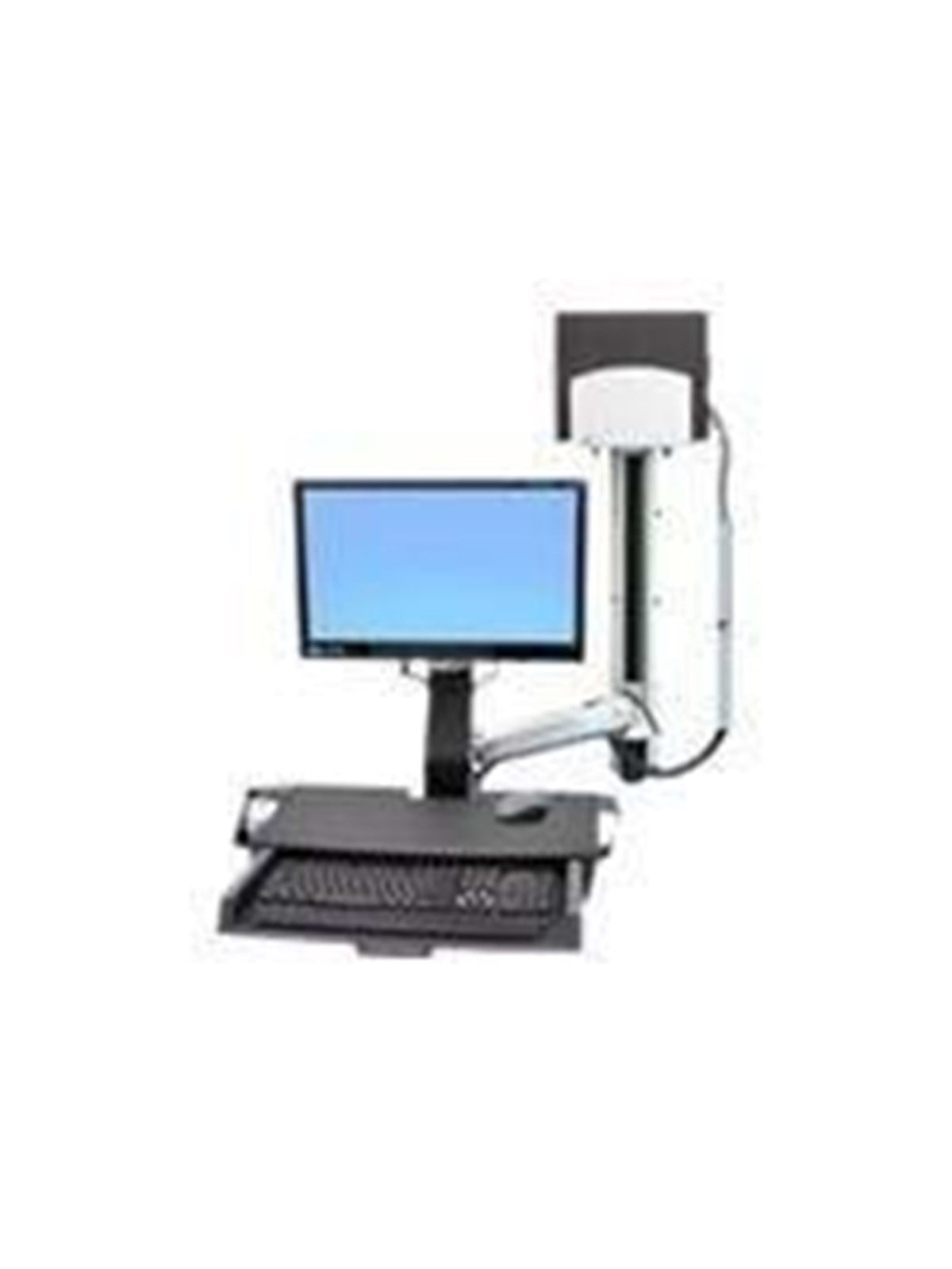Ergotron StyleView Sit-Stand Combo System mit Worksurface und Medium Silver CPU Halter