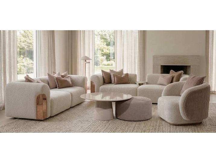 JVmoebel Polstergarnitur Beiges Wohnzimmer-Set: 3-Sitzer-Sofa, 2-Sitzer-Sofa, Sessel, Tisch, (5-tlg), Made in Europa