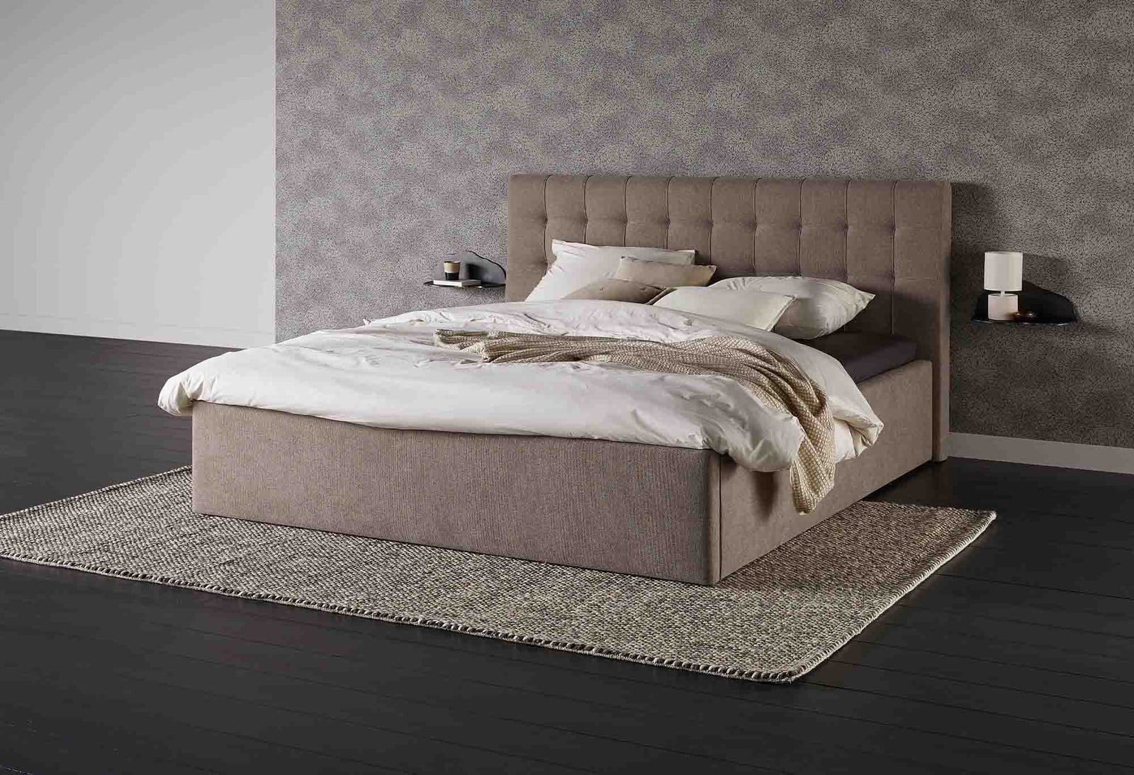 Swiss Sense Capella Julia Bedframe met opbergbox en lift-up basis, stoffen bekleed, klassiek ontwerp