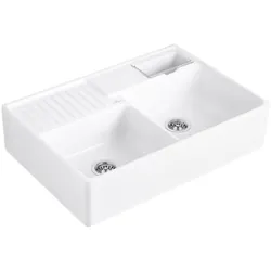 Villeroy und Boch Spülstein Doppelbecken 632391R1 Ablaufgarnitur, Handbetätigung, Resteschale, weiß