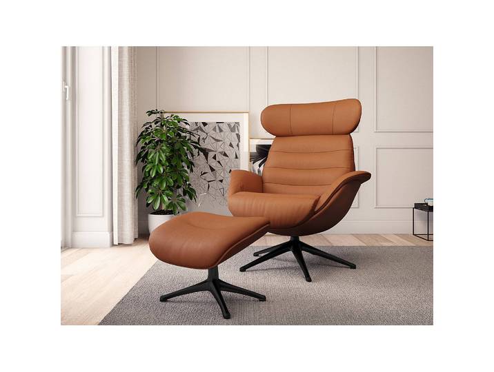 Polsterhocker LESO 44 x 39 x 49cm Braun/Kastanienbraun Schwarz Echtleder Danbi: Kastanienbraun