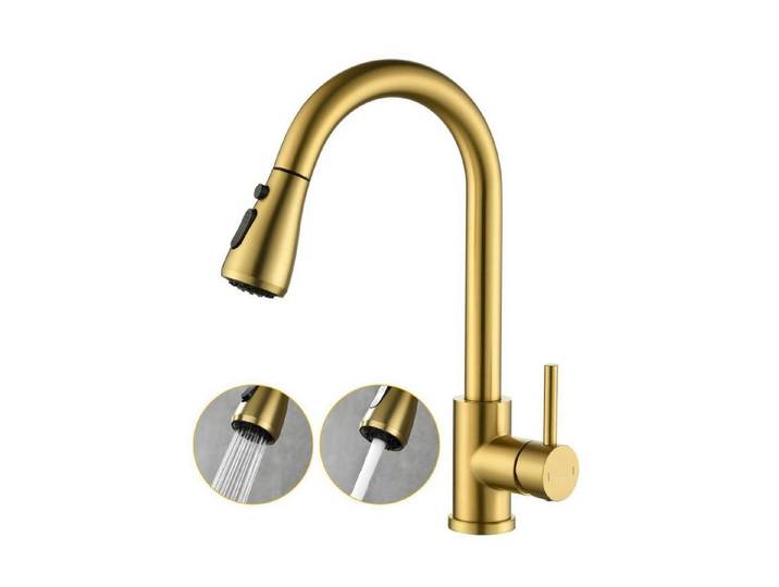 LuxusKollektion Küchenarmatur Küchenarmatur Ausziehbar Hochdruck Golden 3-Funktionen (1-St)