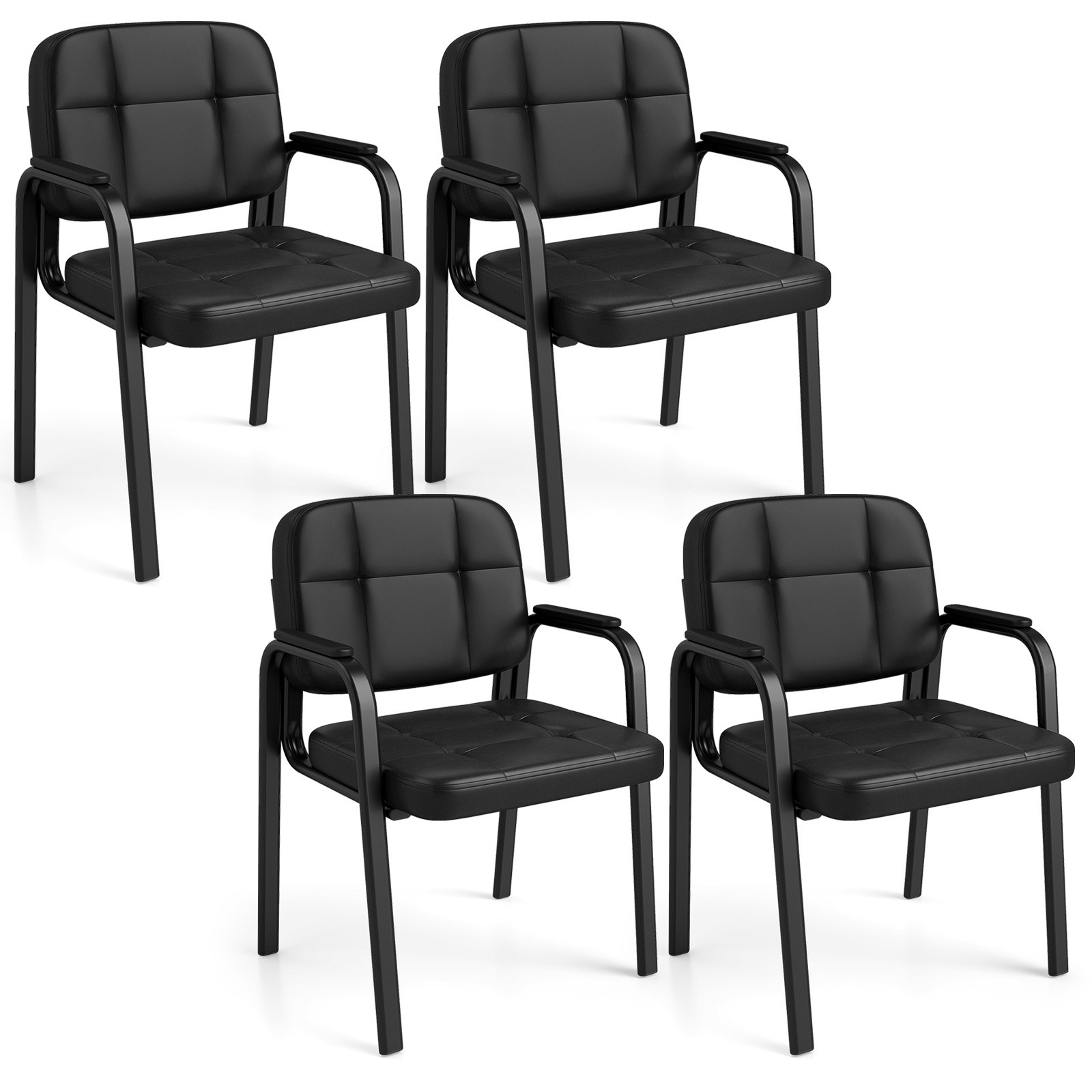 Set van 4 Costway Bezoekersstoelen met Kunstlederen Bekleding en Armleuningen