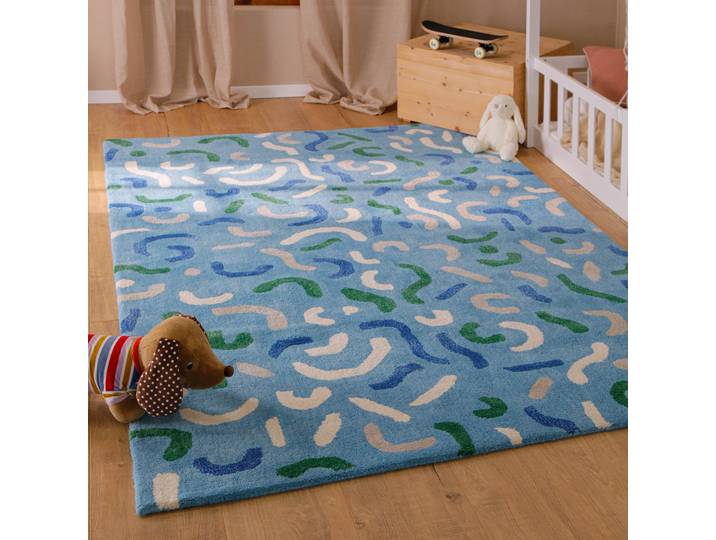 Kinderteppich SMART KIDS Confetti , blau, B:140cm H:16mm L:200cm, Schurwolle, Teppiche, Kinderteppich, Kinder- & Spielteppich, Hoch-Tief-Effekt, Schurwolle, Kinderzimmer