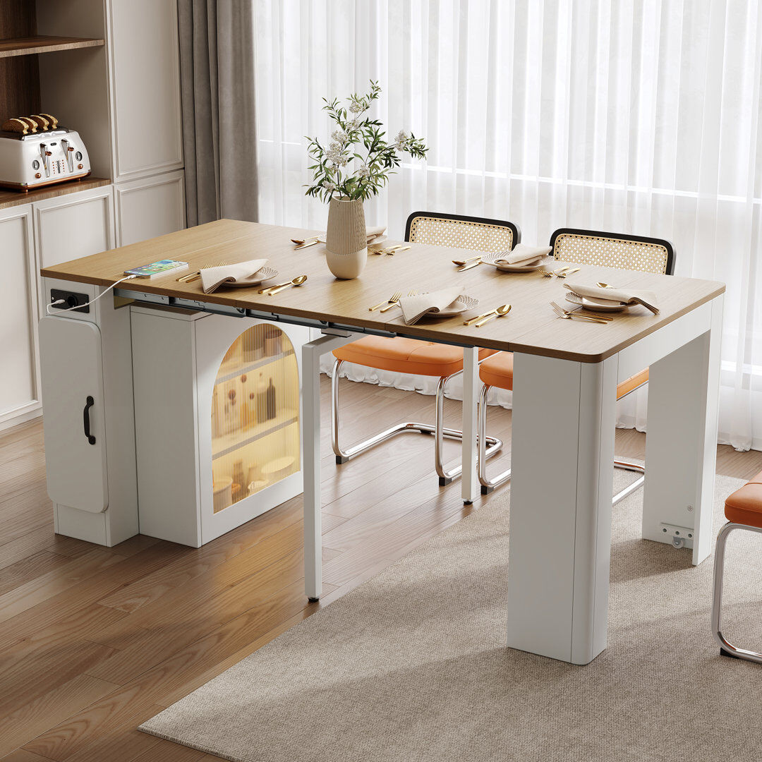 George Oliver 150 cm Extendable Rectangular Dining Table Brown/White