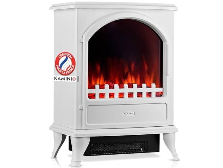 KAMINIO® Leni Cheminée électrique avec Chauffage Blanche [poêle décoratif] Cheminée décorative sur pied avec effet de flamme\, feu LED\, radiateur soufflant intégré [900 / 1800 W]\, prête à l'emploi