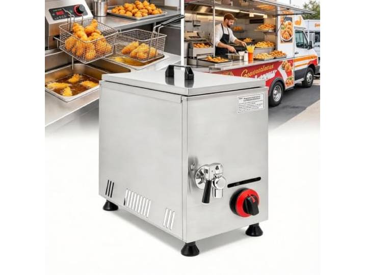 Gasbetriebene Fritteuse, 21 L/22,19 Qt, Gewerbliche Gasbetriebene Heißluftfritteuse Für Corn Dogs Mit 12 Hot-dog-ständern, Einstellbarer Temperatur, Edelstahl-tischfritteuse Für Flüssiggasöl,