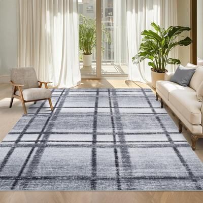 Garvee Modern Distressed Linear Plaid Area Rug