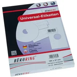 Büroring Etiketten, 105 x 37 mm, 1600 Etiketten, weiß, für Laser-, Farblaser-, Inkjetdrucker, Kopierer, lösungsmittelfrei, Blattformat: DIN A4