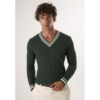 V-Ausschnitt-Pullover FELIX HARDY "V-Ausschnitt-Pullover mit Zopfmuster", Herren, Gr. XXL, grün (dunkelgrün), 100% Baumwolle, V-Ausschnitt, Pullover
