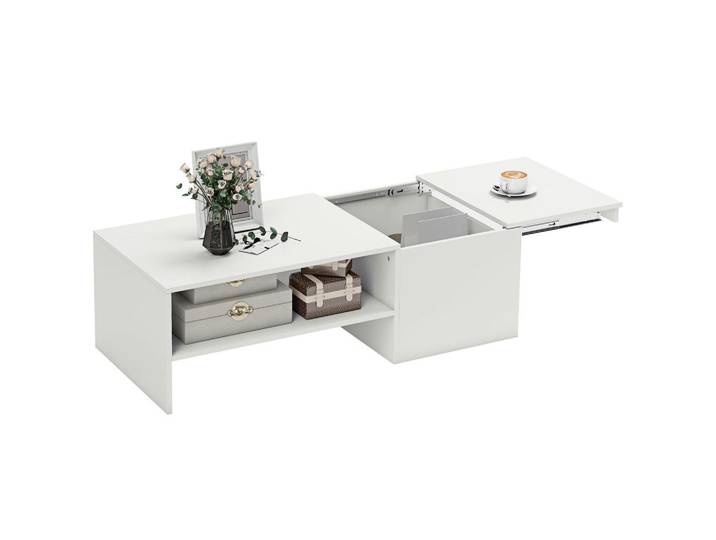 ComfortXL Couchtisch De-15819 verschiebbare Platte Weiß, 52x36x110 cm, Wohnzimmer, Wohnzimmertische, Couchtische