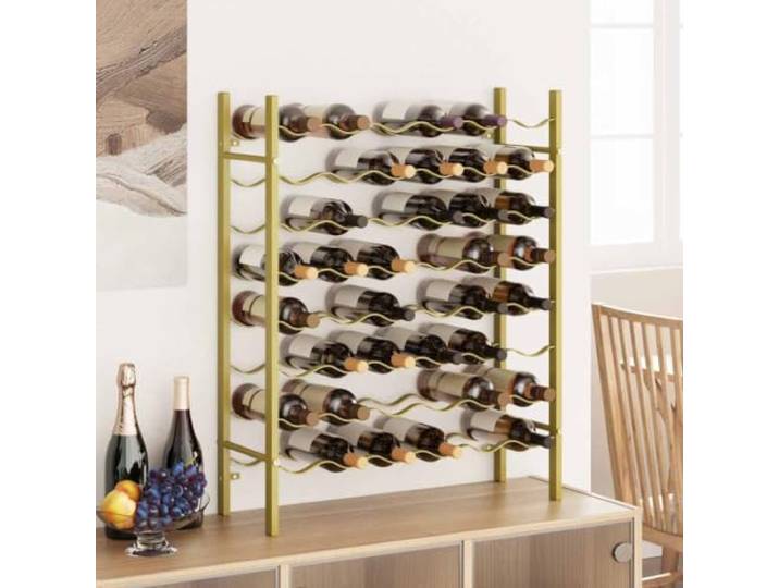 smnyxs Flaschenregal für 48 Flaschen, goldfarbenes Metall, 8 Ebenen Metall - Korrosion, glatte Oberfläche, Wandbefestigung inklusive, modernes Design, Küche, Speisekammer, Bar