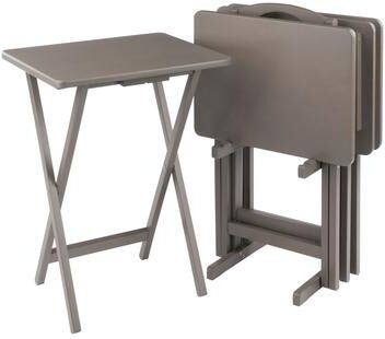 Winsome Wood Alex 5-Pc Snack Table Set with Storage Stand Oyster Gray Finish