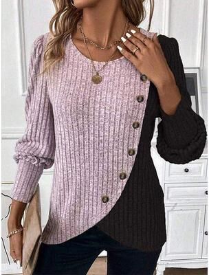 Retailers Go Loose Casual Comfortable Knitted Women Clothes, Winter O neck Buttons Long Sleeved Pullovers pink xl