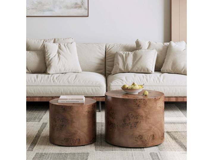 Table basse Nesting Set de 2: Burl Brown Table basse ronde moderne Ce set de table basse est parfait pour le salon
