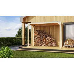 Karibu Pavillon Cubus halb mit Flachdach inkl. gratis H-Pfostenanker