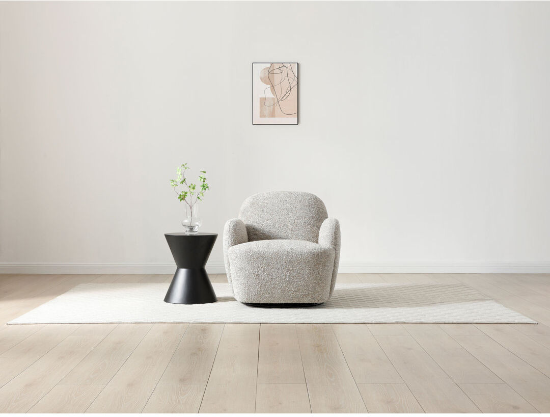 George Oliver Upholstered Boucle Swivel Armchair Beige 75.5cm H X 74cm W X 80cm D