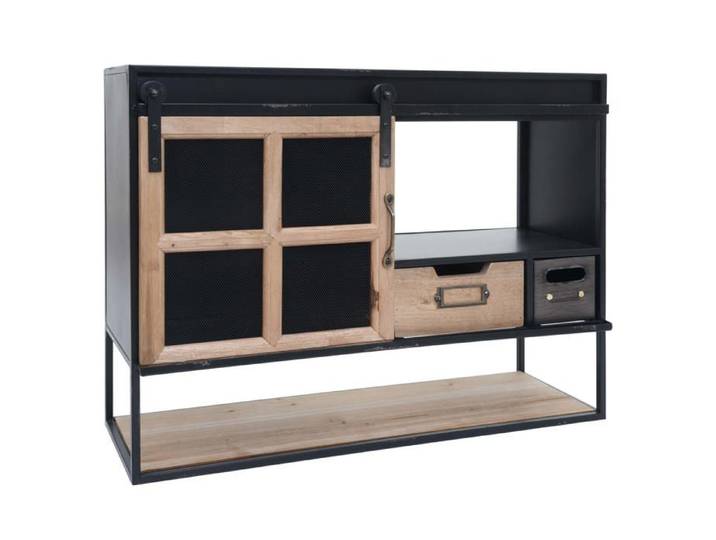 MCW Étagère murale MCW-Q79 avec tiroirs et porte coulissante bois et métal 52x67x22cm